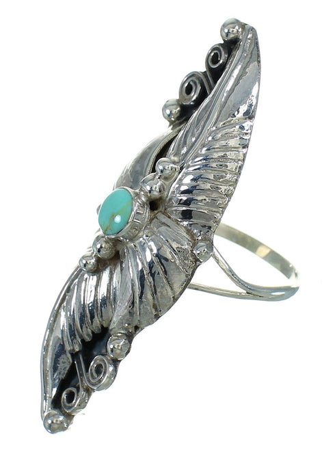 Southwest Turquoise Authentic Sterling Silver Scalloped Leaf Ring Size 7-1/2 YX89534